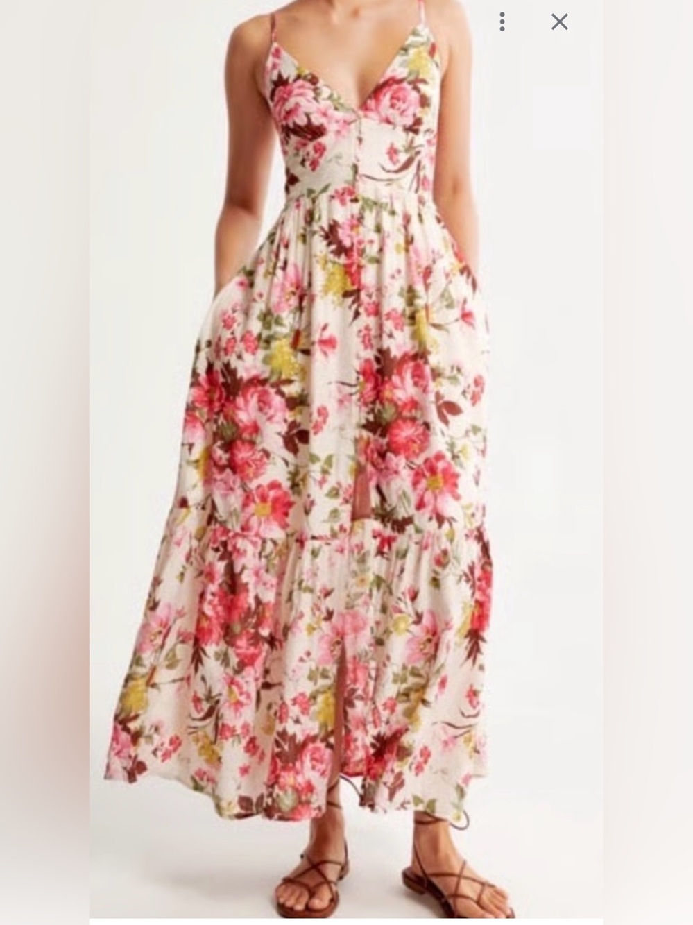 Abercrombie & Fitch Floral Smocked Maxi Dress in Cream, Pink & Green